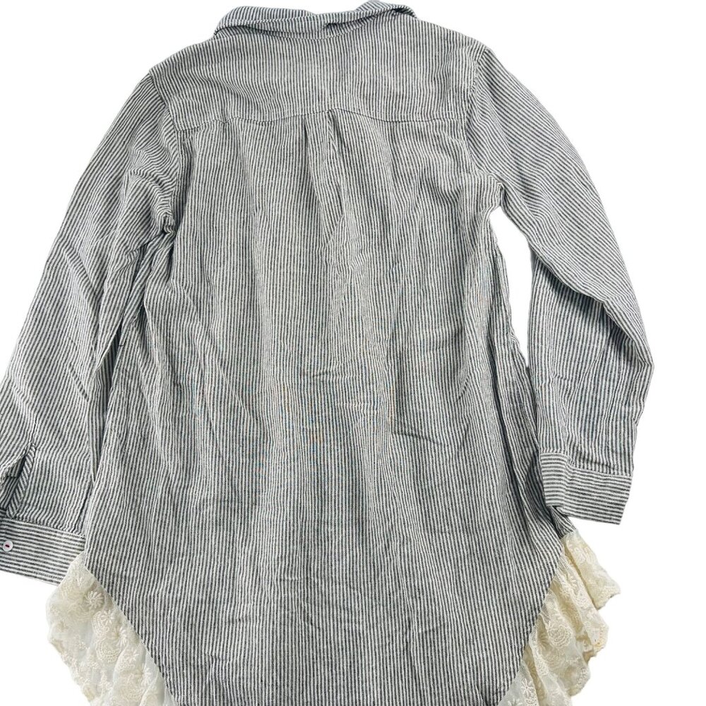 Umgee Button Top Size Small Striped Roll Tab Lace… - image 5